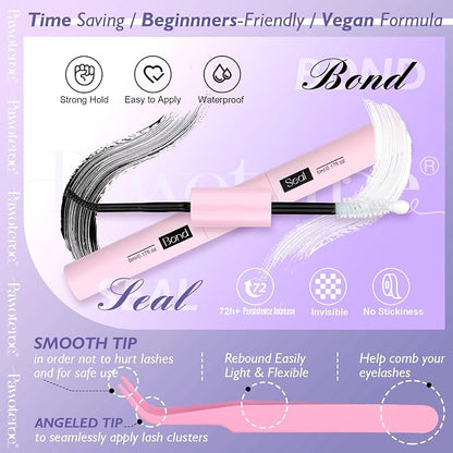 Lash Extension Kit Lash Clusters 80D Full DIY Cluster Eyelash Extension Kit 10-20mm Individual Lashes Mink with Lash Bond and Seal, Lash Tweezers for Self Application (Mink 80D,10-20mm, Kit)