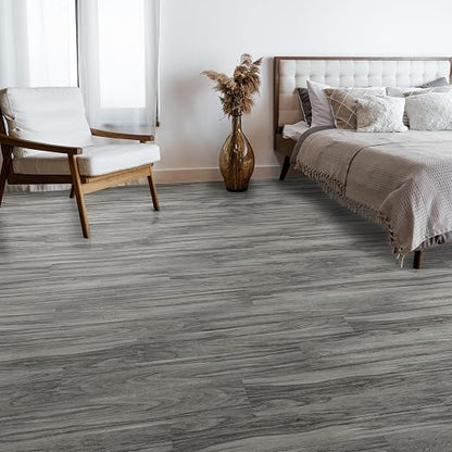 INMOZATA 36-Pack Peel and Stick Floor Tile Vinyl Flooring (Grayish) | 54 Sq.Ft, Waterproof, Heat-resistant, Wood Grain, Strong Adhesive, DIY Flooring for Bedroom Living Room Bathroom Kitchen RV