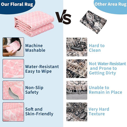 GarveeHome Washable Pink Rugs 2x6 Scalloped Kitchen Runner Rug Hallway, Non-Slip Bordered Bedside Rug, Non-Shedding Scalloped Carpet Runner for Laundry Room, Bedroom, Living Room, Pink