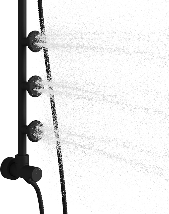 Lanikai Rain Shower Head with Handheld Spray Combo - 1028-MB-1.8GPM, Matte Black - 8" Rain Showerhead with Handheld Sprayer, 3 Spray Jets, 5-Function Rainfall Shower Head with Hose, 1.8 GPM