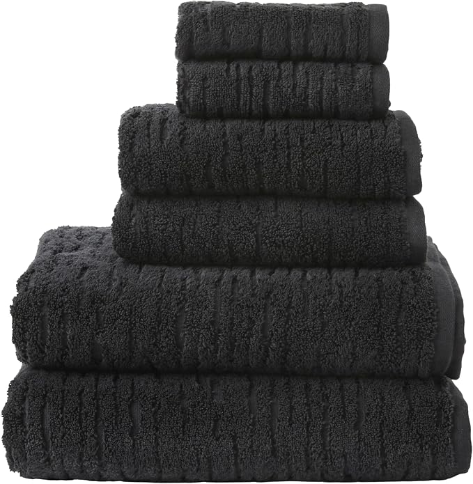 SKL Home CloudSoft Bath Towel Set, 6-Piece, 100% Cotton Luxury, Slate | 2 Bath towels, 2 hand towels, 2 washcloths. Premium spa-level quality. 600/520 GSM weight. Ultra plush & absorbent.