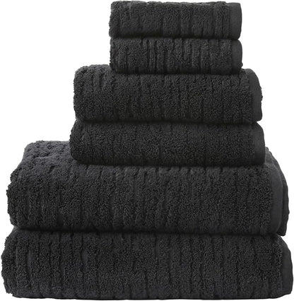 SKL Home CloudSoft Bath Towel Set, 6-Piece, 100% Cotton Luxury, Slate | 2 Bath towels, 2 hand towels, 2 washcloths. Premium spa-level quality. 600/520 GSM weight. Ultra plush & absorbent.