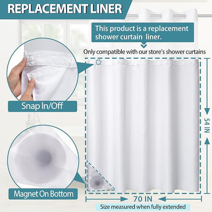 Conbo Mio 1 Pack Hotel Fabric Snap in Shower Curtain Liner Replacement Removable Water Repellent Liner for Bathroom Shower Curtain Liner 70W X 54H