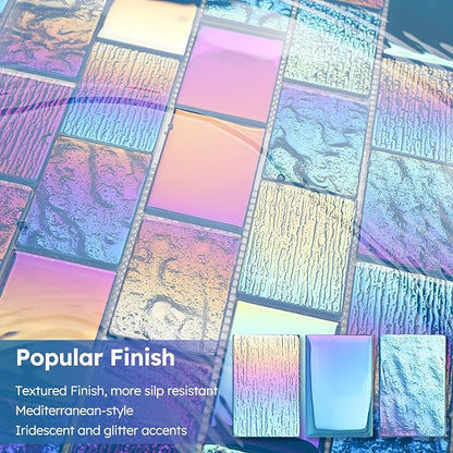 Pool Glass Mosaic Tiles, Iridescent Blue, 2x3 Inch Brick, 5 Sheets | Glass Tile for Swimming Pool, Kitchen Backsplash, Shower, Bathroom Wall, Waterline, Fountain