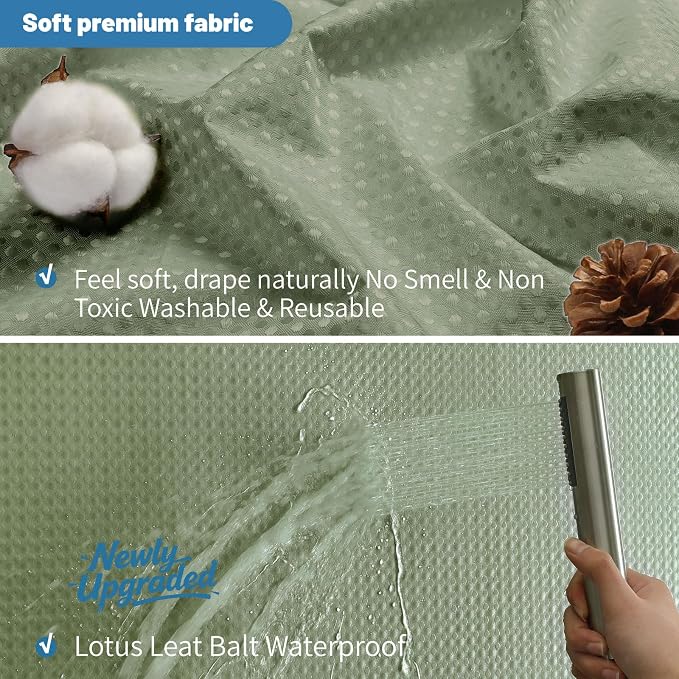 2-in-1 Waterproof Fabric Shower Curtain - No Separate Liner Needed, Hotel-Style Waffle Weave, Effortless Cleaning & Washable Bathroom Shower Curtain Set,72Wx84H,SageGreen