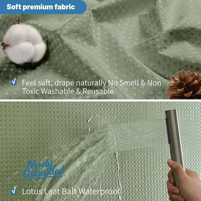 2-in-1 Waterproof Fabric Shower Curtain - No Separate Liner Needed, Hotel-Style Waffle Weave, Effortless Cleaning & Washable Bathroom Shower Curtain Set,72Wx84H,SageGreen