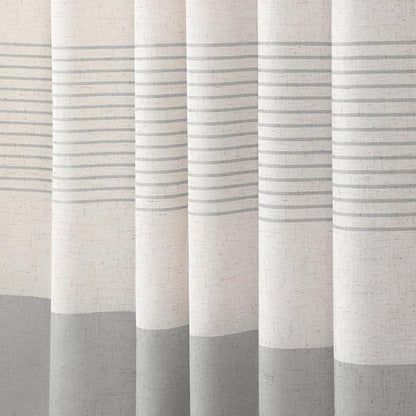 Grey Farmhouse Linen Striped Shower Curtain with Tassel 48"W X 72"L | Boho Farmhouse Shower Curtains with Linen Texture for Bathroom Decor
