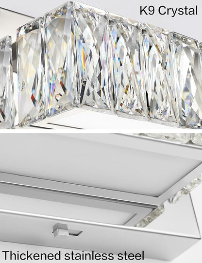 Crystal Vanity Lights for Bathroom 18W LED Bathroom Light Bar Modern Chrome Lighting Fixtures Over Mirror for Bath 22.8 inch