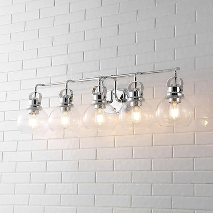 JONATHAN Y 36.25" Chrome Shirley 5-Light Bathroom Vanity Light, Metal Wall Sconce, Clear Seeded Glass Shade, Modern Transitional Farmhouse Fixture, LED Bulbs Included (JYL7906A)