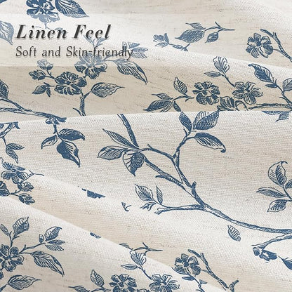 MitoVilla Long Linen Floral Shower Curtain for Bathroom,72 x 78 | Long Cottagecore Spring Shower Curtains for Bathroom, Modern Farmhouse Country Plant Leaves Bathroom Décor, 72 x 78