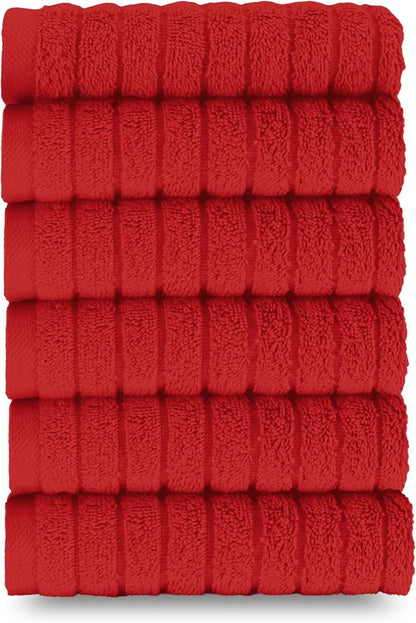 Elegant Comfort 100% Turkish Cotton Corduroy Ribbed Luxury Washcloths 6 Pack Soft 13 x 13 Inch - Higly Absorbent, Durable, Quick Dry, Spa Premium Hotel Quality for Bathroom or Travel, Red