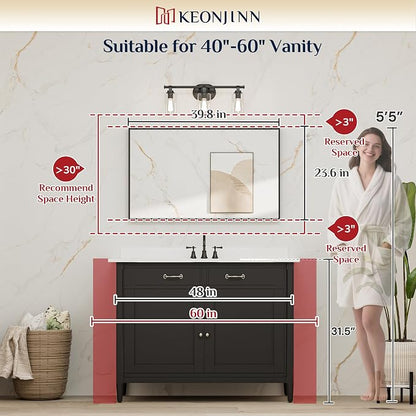 Keonjinn 40x24 Inch Gold Bathroom Mirror for Over Sink, Rectangular | HD Tempered Glass, Vanity Mirror, Brushed Framed, Square Corner, Modern Farmhouse, Wall Mounted Mirrors, Aluminum Alloy