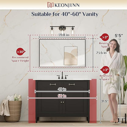 Keonjinn 40x24 Inch Nickel Bathroom Mirror for Over Sink, Rectangular | HD Tempered Glass, Vanity Mirror, Brushed Framed, Square Corner, Modern Farmhouse, Wall Mounted Mirrors, Aluminum Alloy