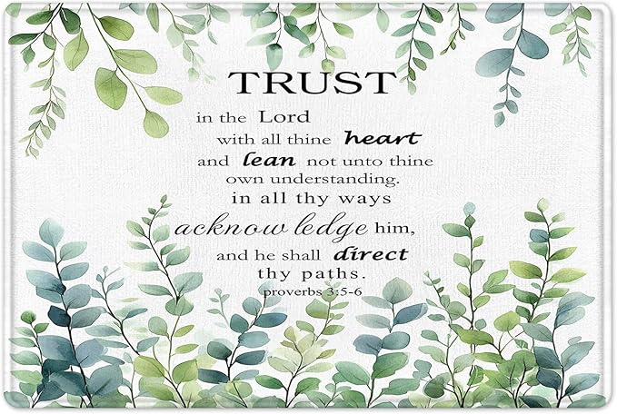 HVEST Green Eucalyptus Bathroom Sets with Shower Curtain and Rugs, Sage Green Leaf Plant and Bible Verse on White Shower Curtain Modern Polyester Fabric Bathroom Shower Curtain Sets,70L X 70W inches