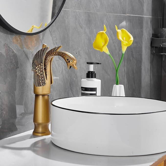 Antique Brass Swan Shape Single Handle One Hole Bathroom Vessel Sink Faucet Deck Mount Lavatory Sink Faucet