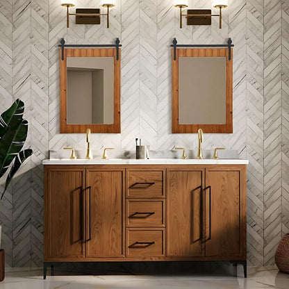 Besdomus Bathroom Rustic Large Mirror: 24"x36" Brown Barn Door Solid Cedar Wood Frame Vanity Mirror - Farmhouse Wall Mounted Mirror for Hallway/Living Room/Bathroom - Home Decor for Fashion-Conscious