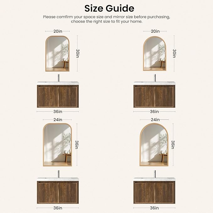 24"x36" Arch Wall Mirror for Wall, Wall Mounted Vanity Mirror for Bedroom, Wood Grain Finish Frame Mirror with Tempered Glass, Vintage Decorative for Bathroom, Entryway, Living Room, Natural