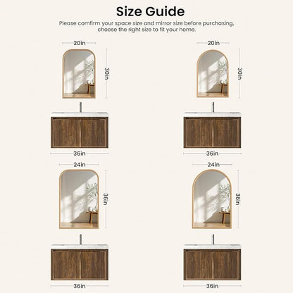 24"x36" Arch Wall Mirror for Wall, Wall Mounted Vanity Mirror for Bedroom, Wood Grain Finish Frame Mirror with Tempered Glass, Vintage Decorative for Bathroom, Entryway, Living Room, Natural