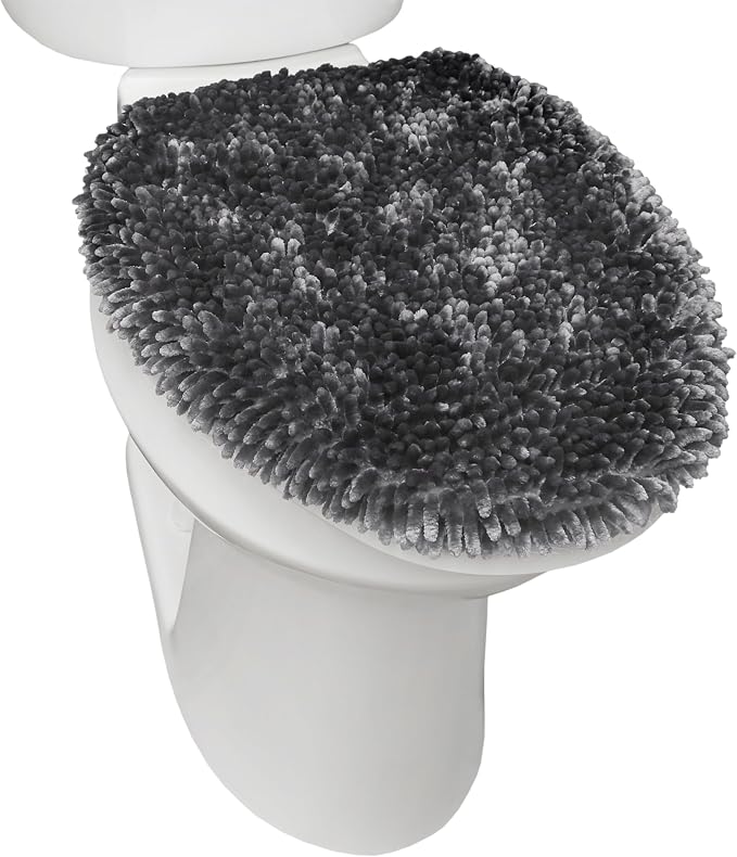 Town & Country Basics Spa Step Noodle Solid Bathroom Toilet Lid Cover, Plush, Soft, and Absorbent, Machine Washable, Dark Grey, 18.5"x19.6"