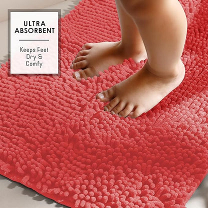 Hearth & Harbor Bathroom Rugs, Chenille Bath Mat - Machine Washable Bath Mats for Bathroom Non-Slip Backing Rubber, Quick Dry Bathroom Mat