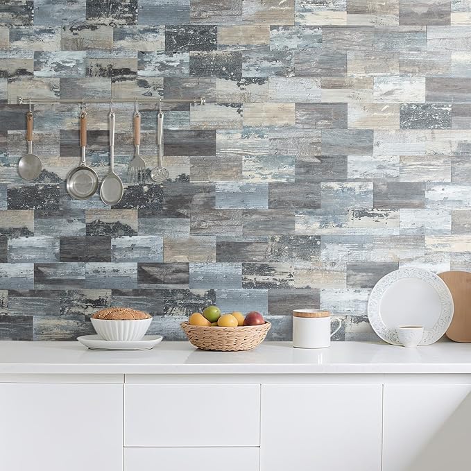 AULIGET 100-Piece Subway Tiles Peel and Stick Backsplash PVC Tile, 3" x 6" Vintage Wood Stick on Tiles for Backsplash Kitchen, Bathroom, Laundry Room, Camper, Fireplace