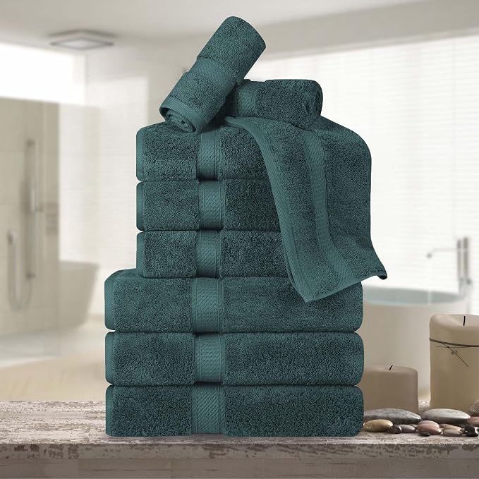 Superior Egyptian Cotton 800 GSM Plush & Absorbent, 9 Piece Set, Teal | Quick Dry, Soft Luxury Towel Set, Bath Essentials, Guest Bath, Spa, 3 Bath, 3 Hand, 3 Face Towel, Madeline Towels