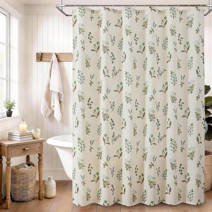 Colorful Star Farmhouse Green Floral Linen Shower Curtain, 72" W x 72" L | Vintage Boho Shower Curtain for Bathroom, French Country Pattern Waterproof Bathroom Curtains with 12 Clear Hooks