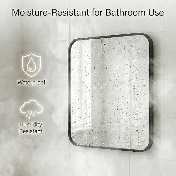 30x36 Inch Matte Black Rounded Rectangle Bathroom Vanity Mirror | For Over-Sink Bathrooms, Powder-Coated Iron Frame, Layered Shadow Box Look, Two-Way Mount, Protective Packaging