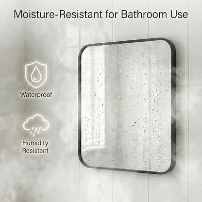 30x36 Inch Matte Black Rounded Rectangle Bathroom Vanity Mirror | For Over-Sink Bathrooms, Powder-Coated Iron Frame, Layered Shadow Box Look, Two-Way Mount, Protective Packaging