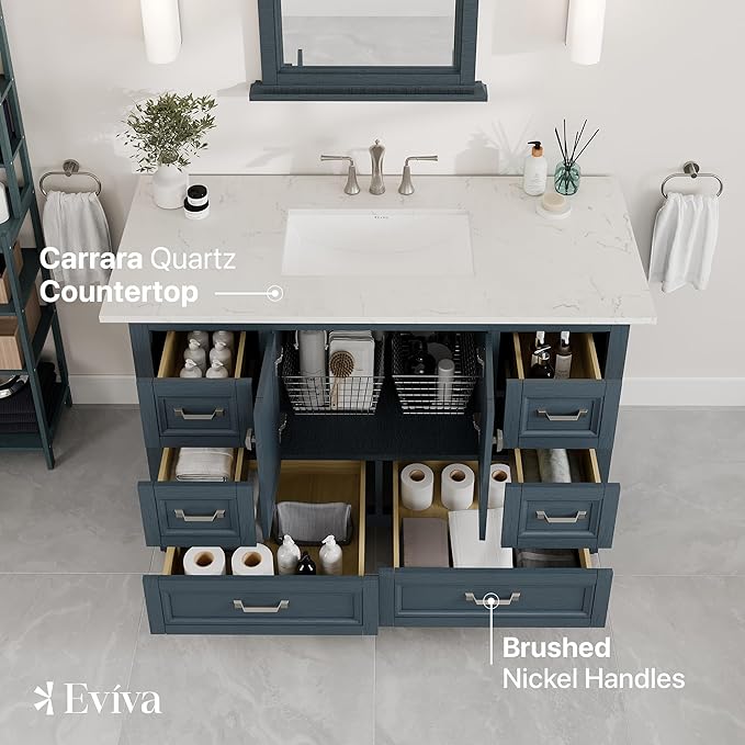 Eviva Britney 48 Inch Single Sink Transitional Ash Blue Bathroom Vanity