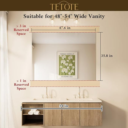 48" x 36" Frameless Bathroom Mirrors for Over Sink Wall-Mounted Vanity Mirror for Bedroom, Living Room, Entryway, Gym, Horizontal/Vertical