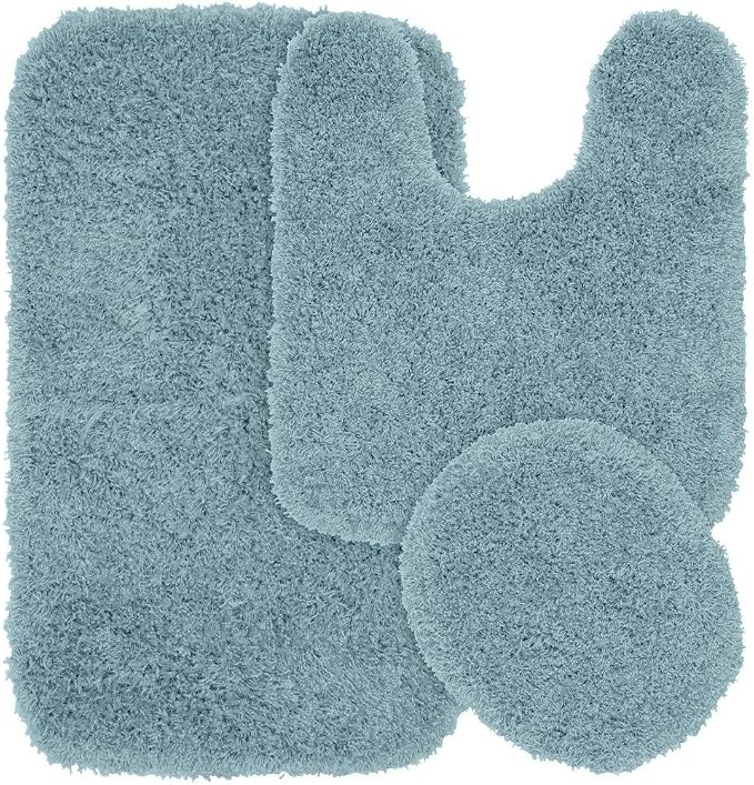 Garland Rug Jazz Nylon Washable 3 Piece Set (Lid, Contour, 21" x 34" Mat) Basin Blue Bath Rugs Soft, Absorbent, and Stylish for Your Bathroom