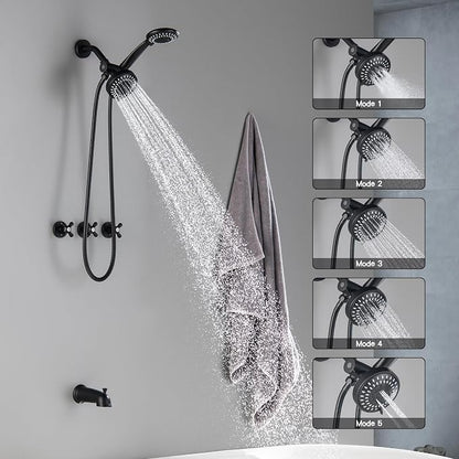 3 Handle Tub and Shower Faucet Set, Three Handle Shower Faucet with Tub Spout 3 Knob Bathtub Faucet Trim Kit with Valve, Matte Black