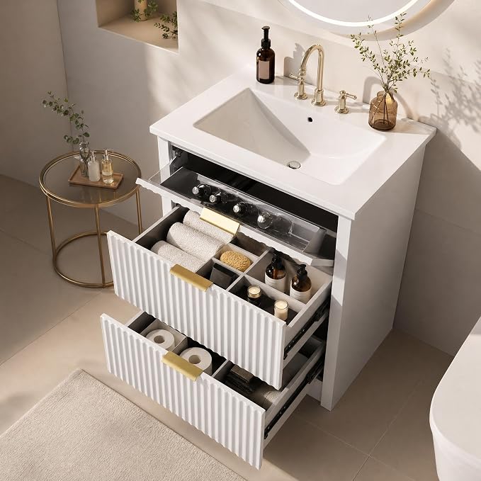 GarveeHome 36 Inch Bathroom Vanity with Sink, Fluted Bathroom Sink Cabinet