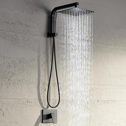 Black Shower Head and Handle Set, Shower Faucet Set with 10 Inch Rain Shower Heads with Handheld Spray Combo, Rainfall Bathroom Shower System Rain Shower Head and Handle Set