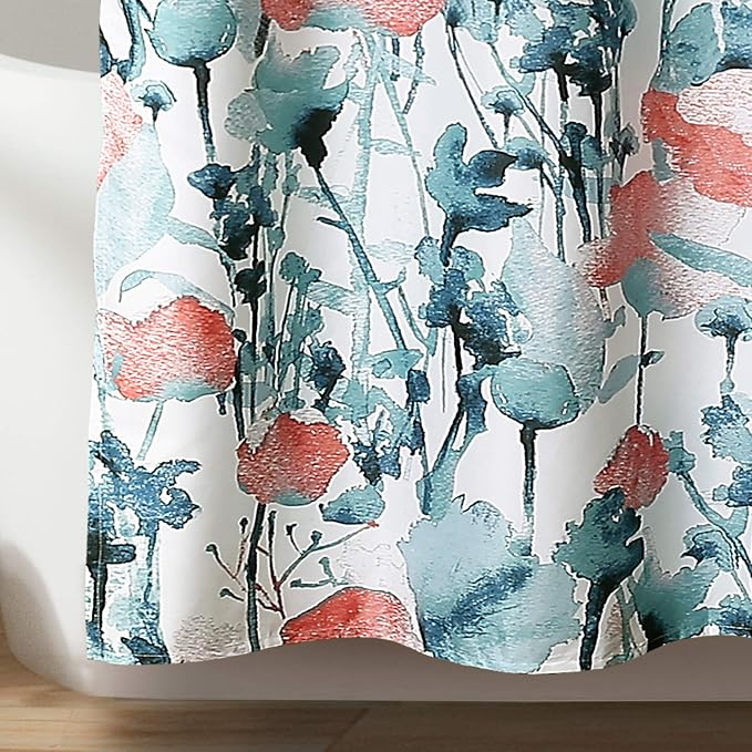 Lush Decor Zuri Flora Shower Curtain Single 72" W x 72" L Blue & Coral - Floral Shower Curtains for Bathroom - Blue Bathroom Curtain - Cottage Decor