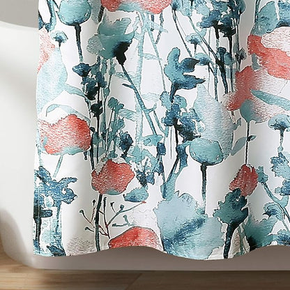 Lush Decor Zuri Flora Shower Curtain Single 72" W x 72" L Blue & Coral - Floral Shower Curtains for Bathroom - Blue Bathroom Curtain - Cottage Decor