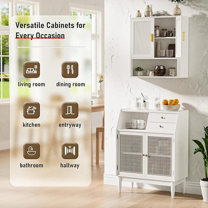 Bathroom Wall Cabinet, Wall-Mounted Medicine Cabinet with Adjustable Wood Shelf & Doors, Floating Bathroom Cabinet Over Toilet for Laundry Room & Kitchen & Living Room (White)