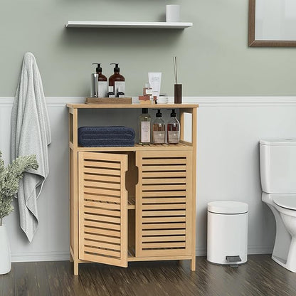 Bathroom Storage Cabinet, Freestanding Floor Cabinet with 2 Doors and Top Shelf for Kitchen, Entryway, Living Room