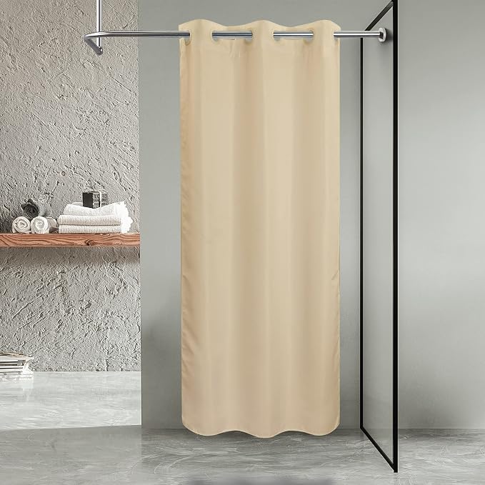 River Dream No Hook Stall Shower Curtain or Liner Microfiber Beige, 36x74 | Waterproof Small Fabric Shower Curtain Set for Narrow Stall, Bottom Magnets, Soft & Machine Washable, 36W x 74H