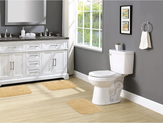 Garland Rug Traditional Nylon Washable Linen 3 Bath Rugs (17" X 24", 21" X 34", 21" X 34") - Soft, Absorbent, and Stylish for Your Bathroom