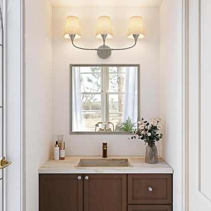 Morauroral Bathroom Light Fixtures Over Mirror, 3 Light Vanity Light for Bathroom, Brushed Nickel Vanity Light Fixtures with Fabric Linen Shade, E26 Socket Sconce Wall Decor(ETL Listed)