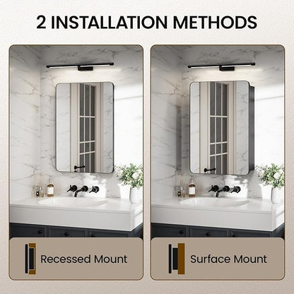 Medicine Cabinet with Mirror, 20x30 Inch Aluminum Bathroom Cabinet with Adjustable Shelves, Built-in Makeup Storage, Recessed or Surface Mount, Soft Close Hinges, Matte Black