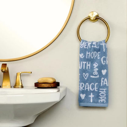 SKL Home Faithful Words Hand Towel Set-2pc, 100% Cotton Jacquard, Blue | Plush & absorbent terry. Pattern colors reverse on back side. For use in the bathroom, kitchen, or any sink space.