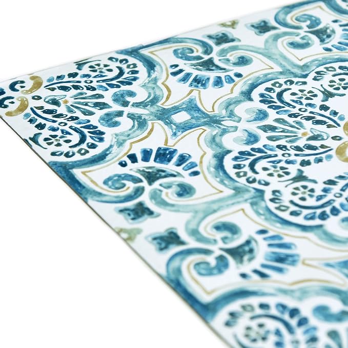 FloorPops FP2477 Fontaine Peel & Stick Floor Tiles, Blue (Pack of 6)