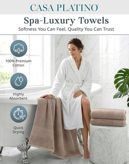 Casa Platino 100% Cotton Bath Towels Set of 4 (30"x60") - Ringspun Cotton Bathroom Towel Sets - Quick Dry, Very Soft & Absorbent Large Shower Towels for Bathroom - Sustainabaly Produced - Tawny Brown