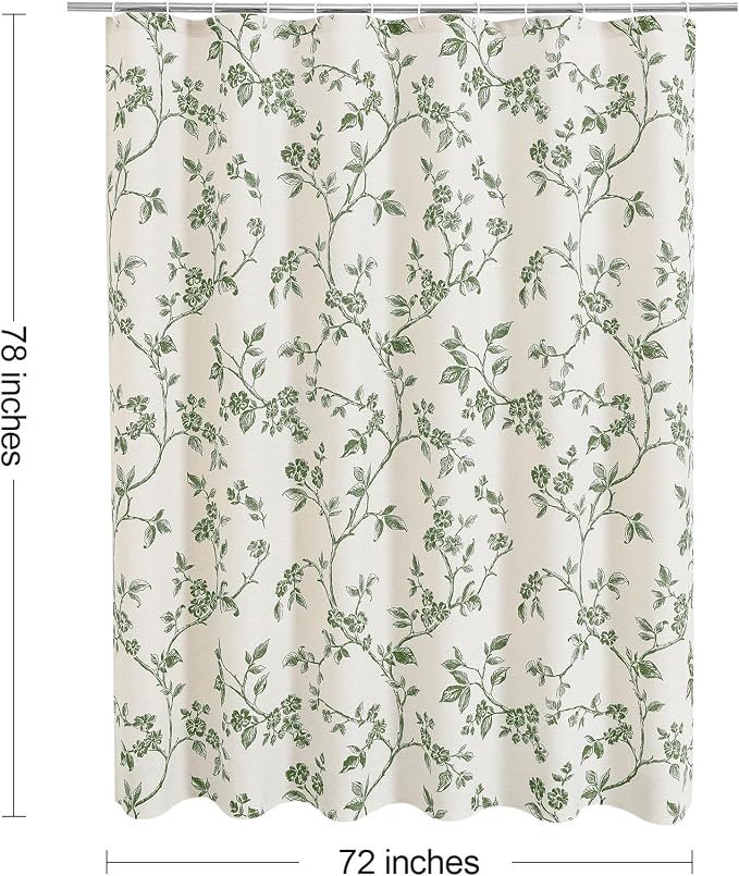 MitoVilla Long Shower Curtain Set 72 x 78, Cotton Floral Cottagecore Spring Shower Curtains for Bathroom, Modern Farmhouse Country Plant Leaves Bathroom Décor