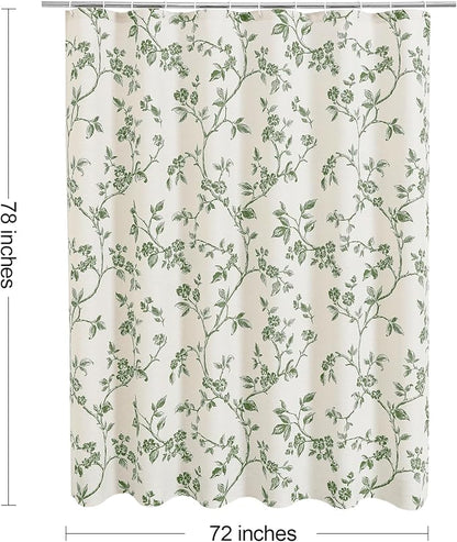 MitoVilla Long Shower Curtain Set 72 x 78, Cotton Floral Cottagecore Spring Shower Curtains for Bathroom, Modern Farmhouse Country Plant Leaves Bathroom Décor