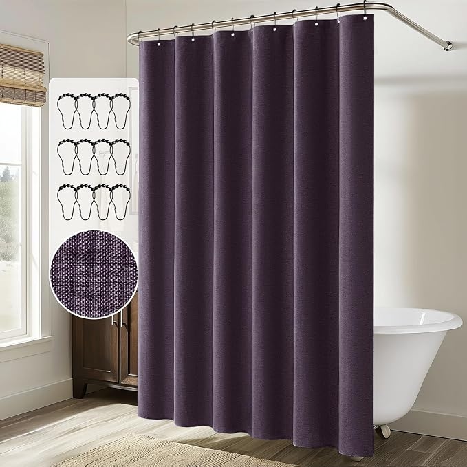 MIULEE Linen Fabric Shower Curtain Purple W72*L72 12 Metal Hooks | Modern, Heavy Duty, Curtain Set, Waterproof Thick Cloth Shower Curtains, Bathroom Bathtub, Washable