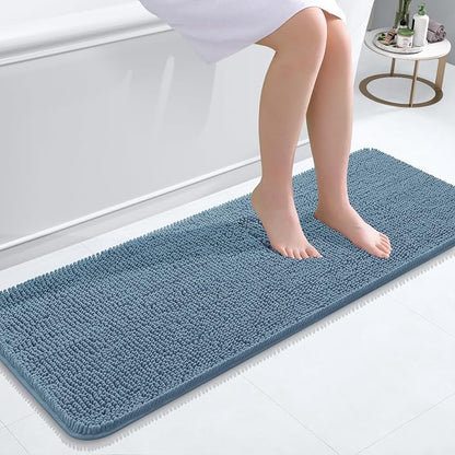 OLANLY Bathroom Runner Rugs 47x17, Extra Soft Absorbent Chenille Bath Rugs | Airy Blue, Quick-Drying Rubber Backing, Washable Long Bath Mat for Bathroom Floor, Tub and Shower, Home Decor Accessories